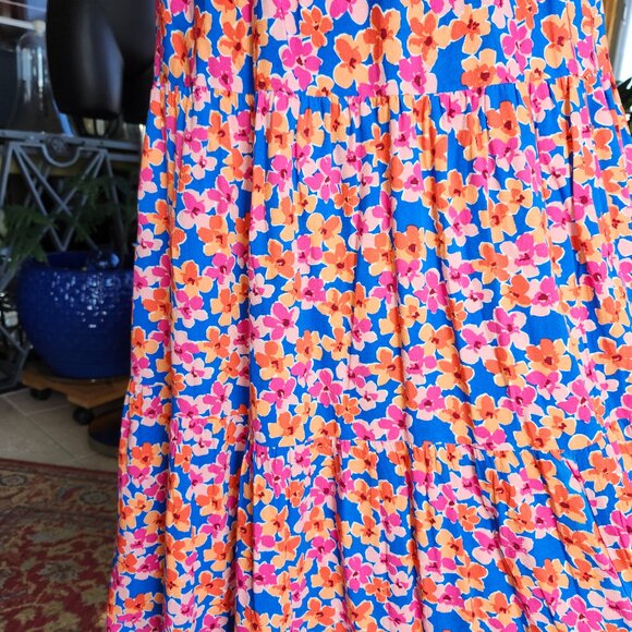 25216  NWT Skies Are Blue Boutique Brand Floral Skirt Blue/Tangerine!! Small - Picture 7 of 14